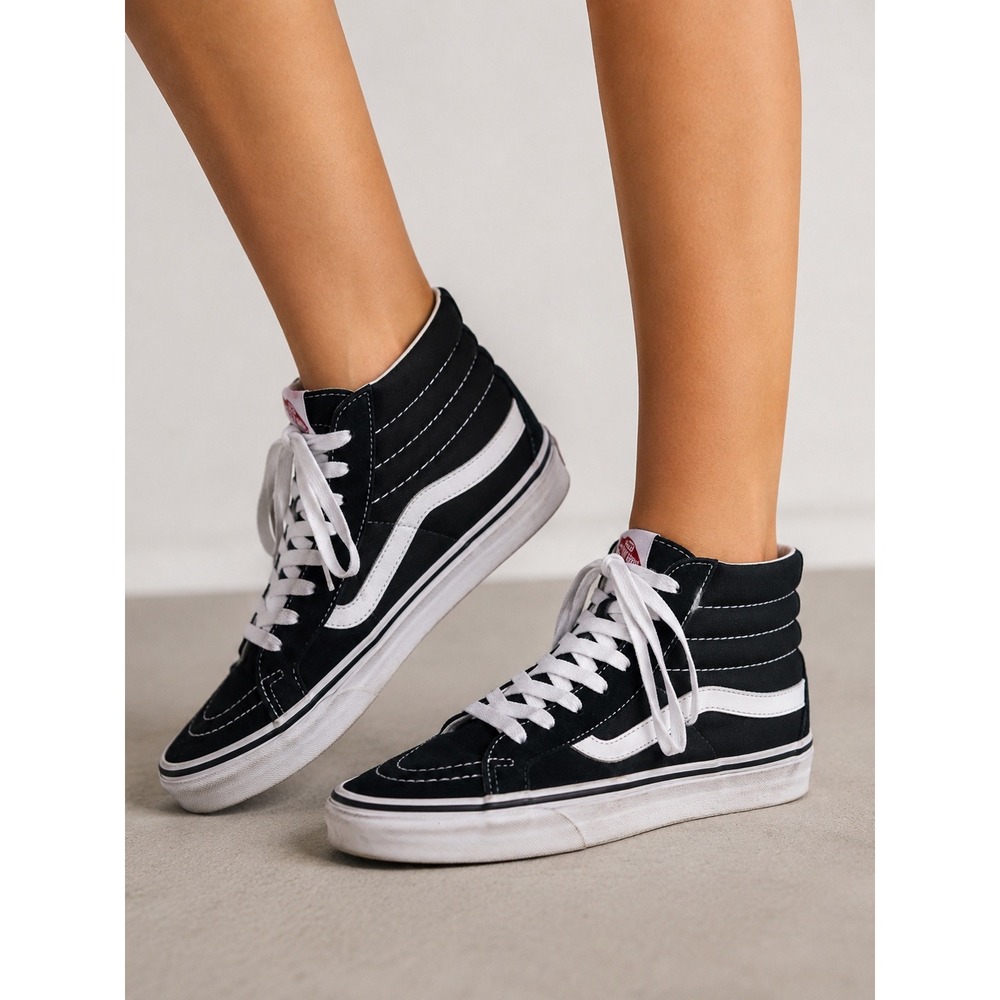Vans Sk8-Hi Black White Classic Skate Streetwear Sneakers Size Men 7.5 Women 9